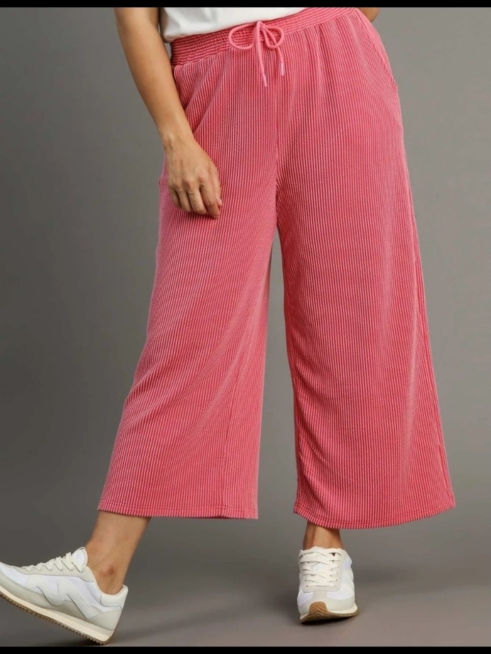 Umgee Pink/Mauve Textured Striped Wide-Leg Pants